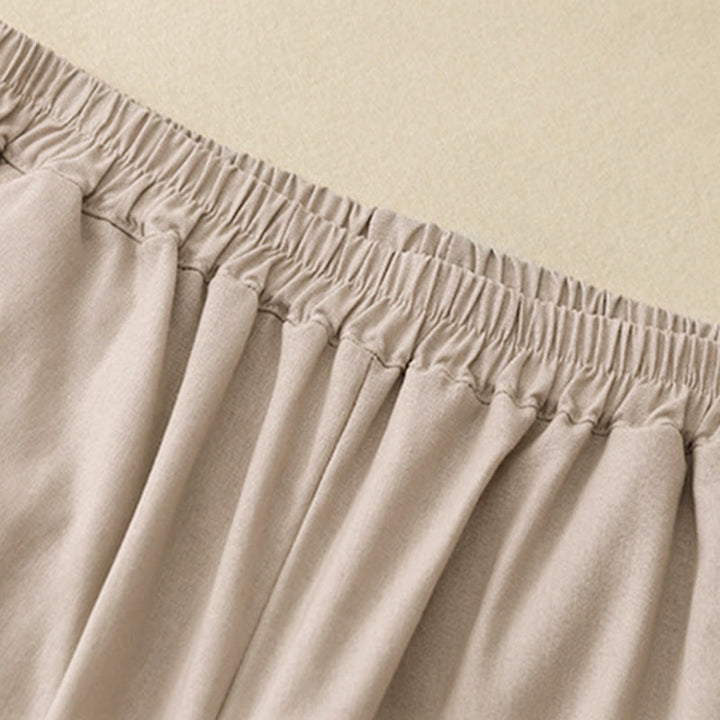 Buddha Stones Pantaloni larghi da donna in cotone e lino con cuciture in pizzo tinta unita e tasche - image 12