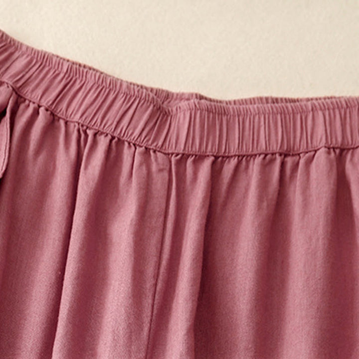 Buddha Stones Pantaloni larghi da donna in cotone e lino con cuciture in pizzo tinta unita e tasche - image 17