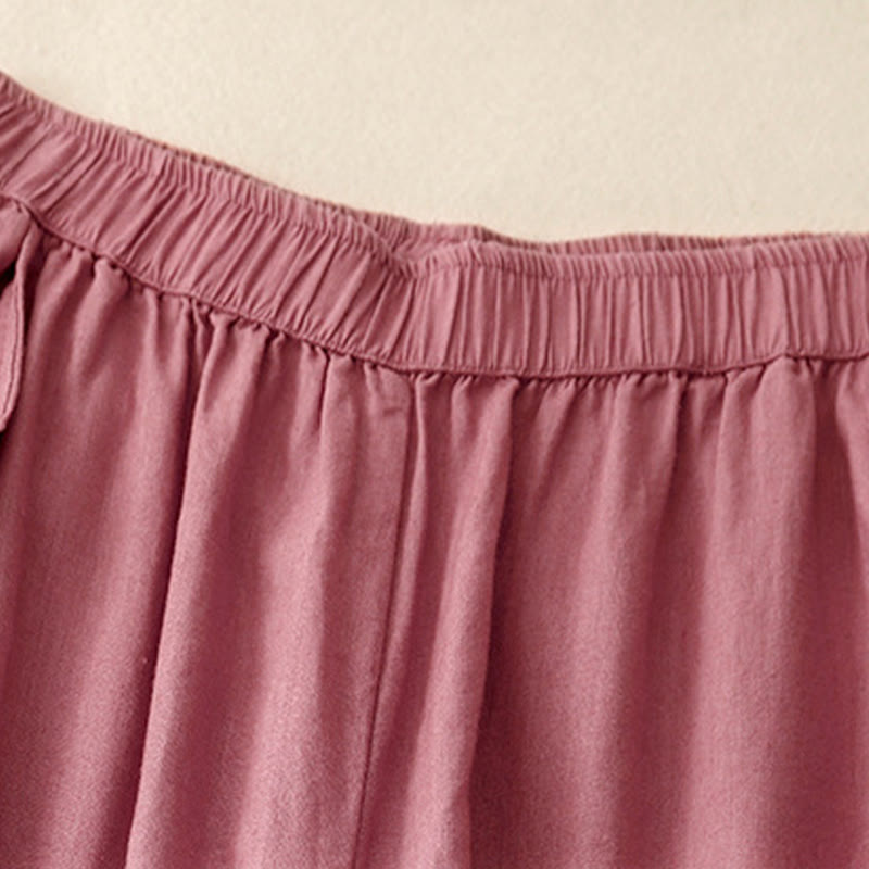 Buddha Stones Pantaloni larghi da donna in cotone e lino con cuciture in pizzo tinta unita e tasche - image 17