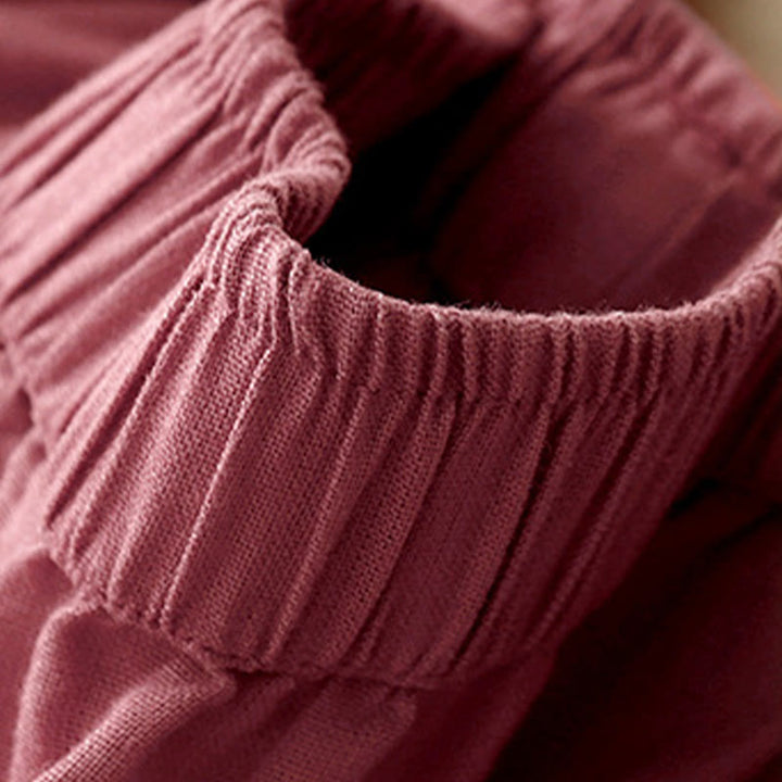 Buddha Stones Pantaloni larghi da donna in cotone e lino con cuciture in pizzo tinta unita e tasche - image 16