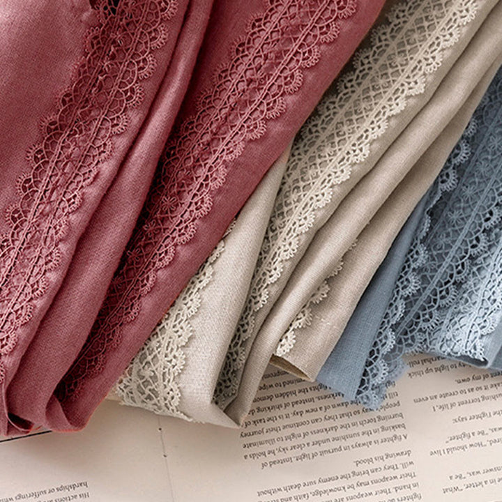 Buddha Stones Pantaloni larghi da donna in cotone e lino con cuciture in pizzo tinta unita e tasche - image 20