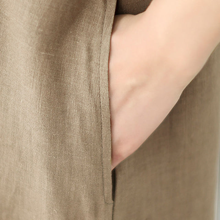 Abito midi in lino e cotone con maniche a tre quarti, ricamo vintage Buddha Stones e tasche - image 7