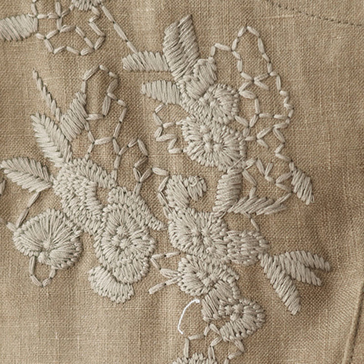 Abito midi in lino e cotone con maniche a tre quarti, ricamo vintage Buddha Stones e tasche - image 8