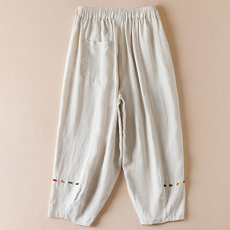 Pantaloni harem in lino e cotone con tasche, lunghezza 7-8, in filo colorato con Buddha Stones - image 2