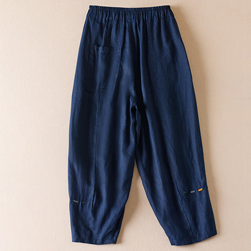 Pantaloni harem in lino e cotone con tasche, lunghezza 7-8, in filo colorato con Buddha Stones - image 11