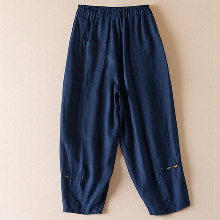 Pantaloni harem in lino e cotone con tasche, lunghezza 7-8, in filo colorato con Buddha Stones - image 11
