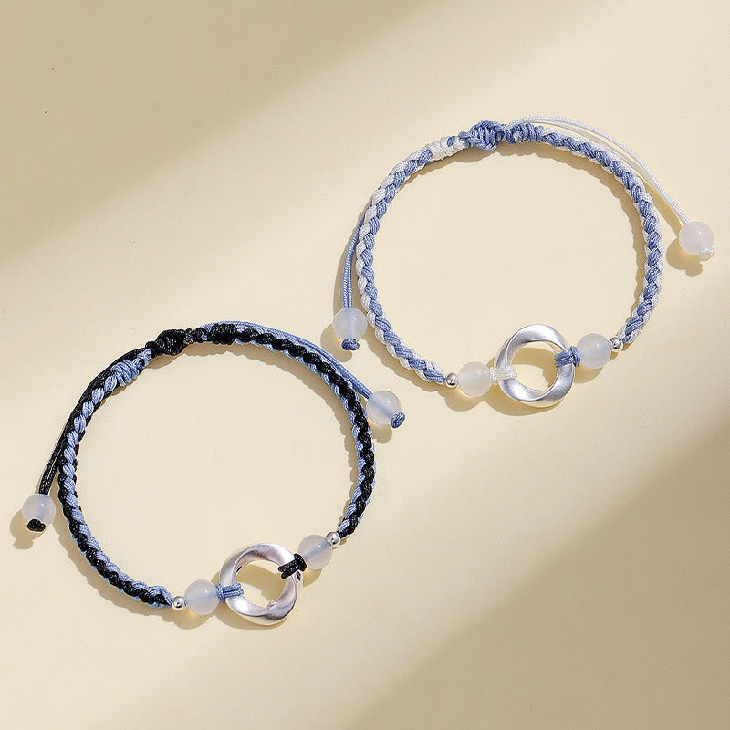 Buddha Stones Braccialetto di protezione in argento sterling 925 con perline di agata bianca Mobius e corda intrecciata - image 9