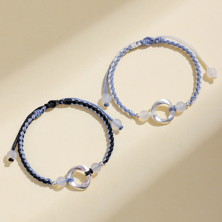 Buddha Stones Braccialetto di protezione in argento sterling 925 con perline di agata bianca Mobius e corda intrecciata - image 9