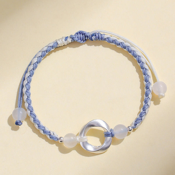 Buddha Stones Braccialetto di protezione in argento sterling 925 con perline di agata bianca Mobius e corda intrecciata - image 2
