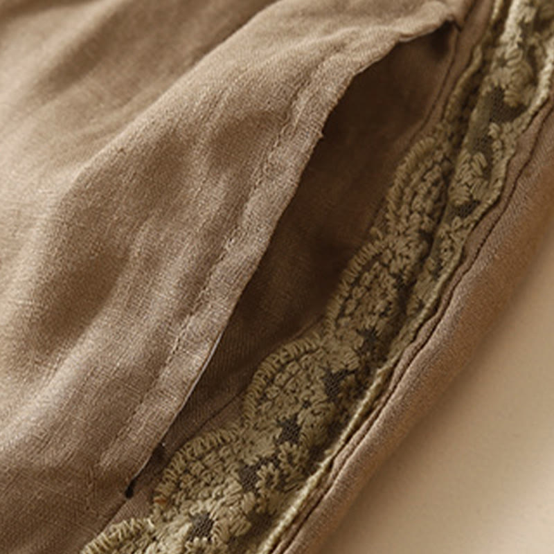 Pantaloni harem in lino e cotone con tasche, in pizzo semplice, Buddha Stones - image 4