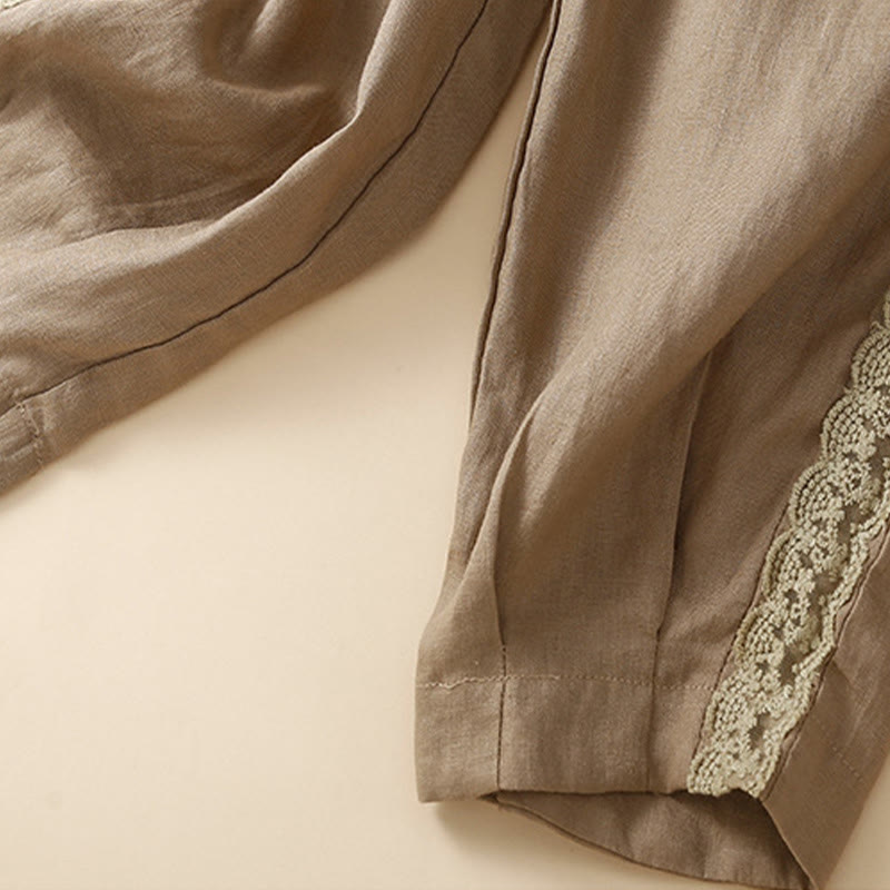 Pantaloni harem in lino e cotone con tasche, in pizzo semplice, Buddha Stones - image 2