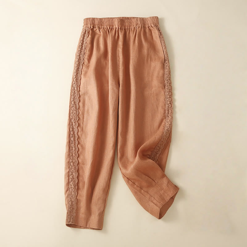Pantaloni harem in lino e cotone con tasche, in pizzo semplice, Buddha Stones - Corallo - US8-10, UK/AU12-14, EU40-42 (2XL) - image 6
