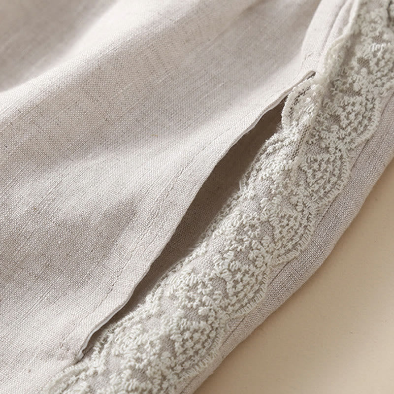 Pantaloni harem in lino e cotone con tasche, in pizzo semplice, Buddha Stones - image 19