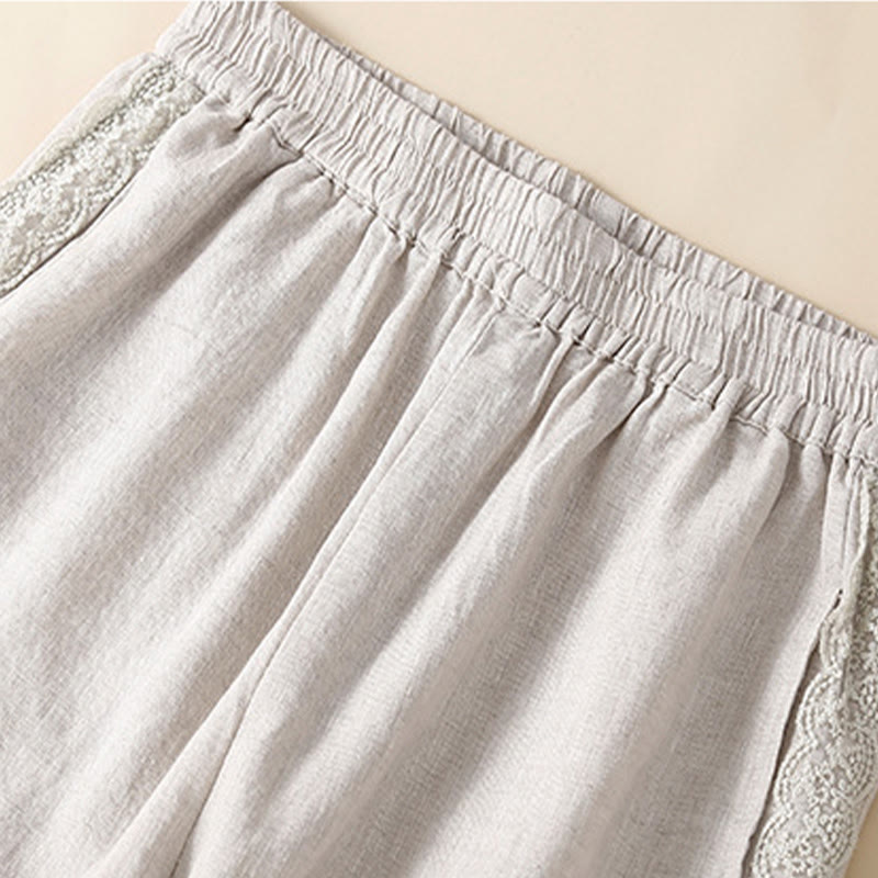 Pantaloni harem in lino e cotone con tasche, in pizzo semplice, Buddha Stones - image 16