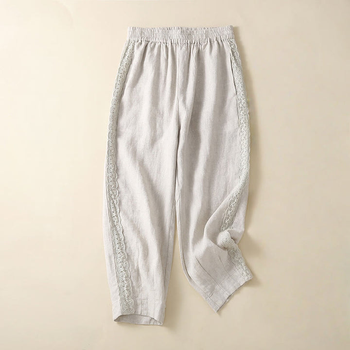 Pantaloni harem in lino e cotone con tasche, in pizzo semplice, Buddha Stones - Fumo bianco - US8-10, UK/AU12-14, EU40-42 (2XL) - image 11