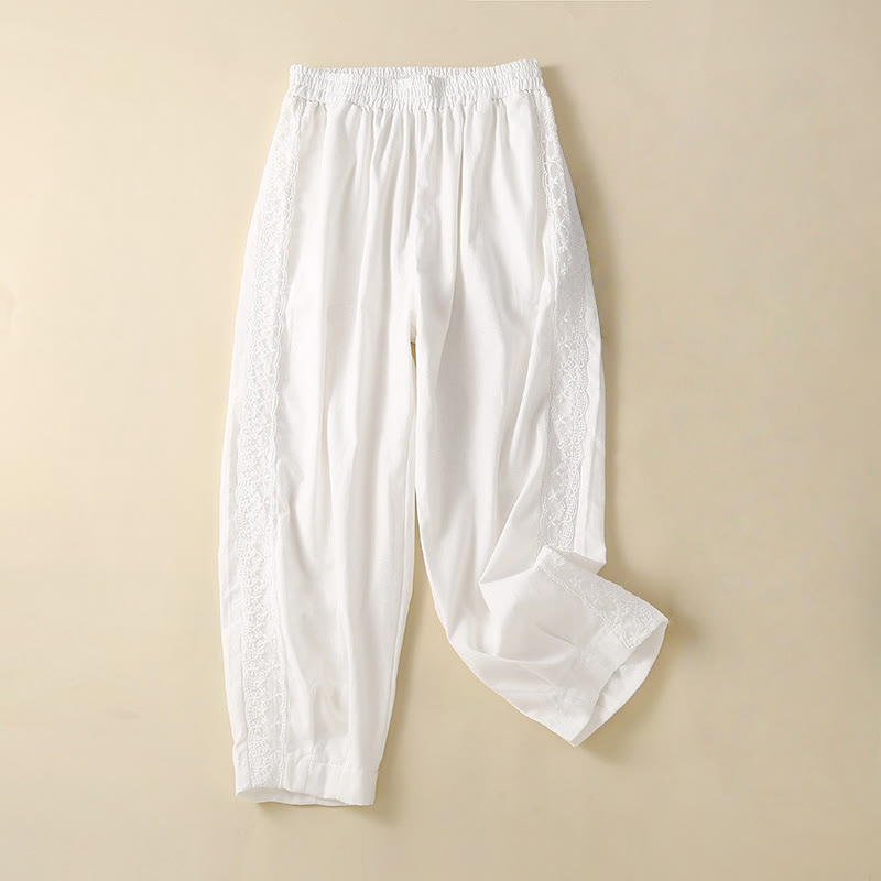 Pantaloni harem in lino e cotone con tasche, in pizzo semplice, Buddha Stones - Bianco - US8-10, UK/AU12-14, EU40-42 (2XL) - image 20