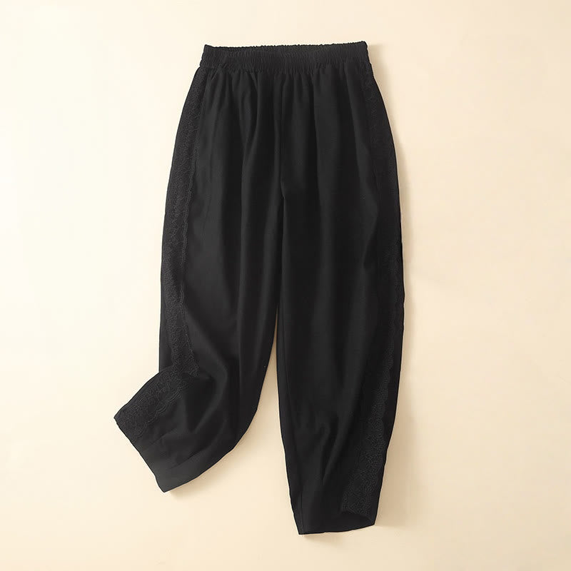 Pantaloni harem in lino e cotone con tasche, in pizzo semplice, Buddha Stones - Nero - US8-10, UK/AU12-14, EU40-42 (2XL) - image 26
