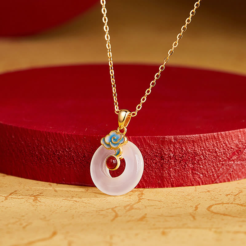 Buddha Stones Collana in argento sterling 925 con fibbia della pace, nuvola, calcedonio, ciondolo armonia - image 1