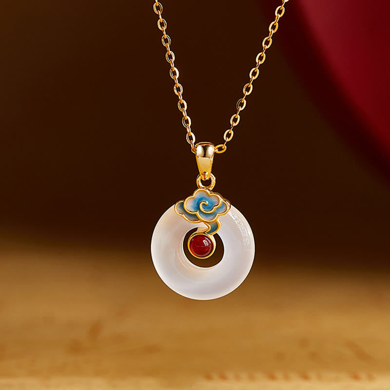 Buddha Stones Collana in argento sterling 925 con fibbia della pace, nuvola, calcedonio, ciondolo armonia - Calcedonio - image 0