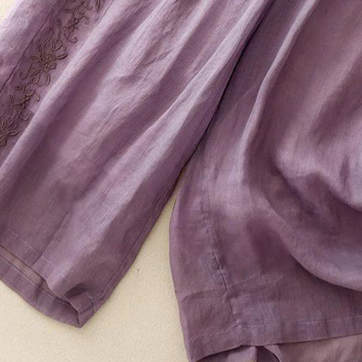 Pantaloni larghi da donna in cotone con tasche, lunghezza 7-8, con ricamo laterale Buddha Stones - image 2