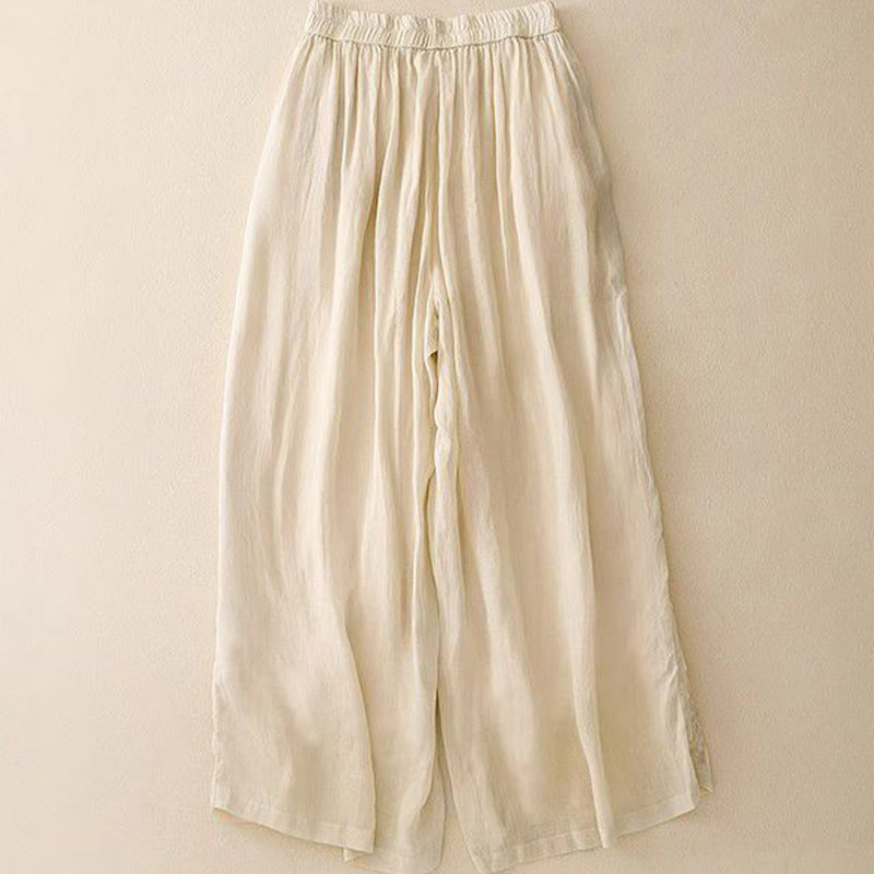 Pantaloni larghi da donna in cotone con tasche, lunghezza 7-8, con ricamo laterale Buddha Stones - image 8