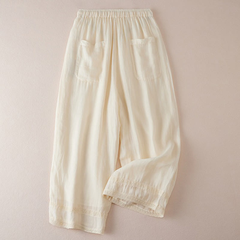 Buddha Stones Pantaloni larghi da donna in cotone con tasche e fodera casual, lunghezza 7-8 - image 1