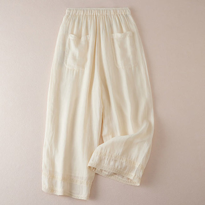 Buddha Stones Pantaloni larghi da donna in cotone con tasche e fodera casual, lunghezza 7-8 - image 1