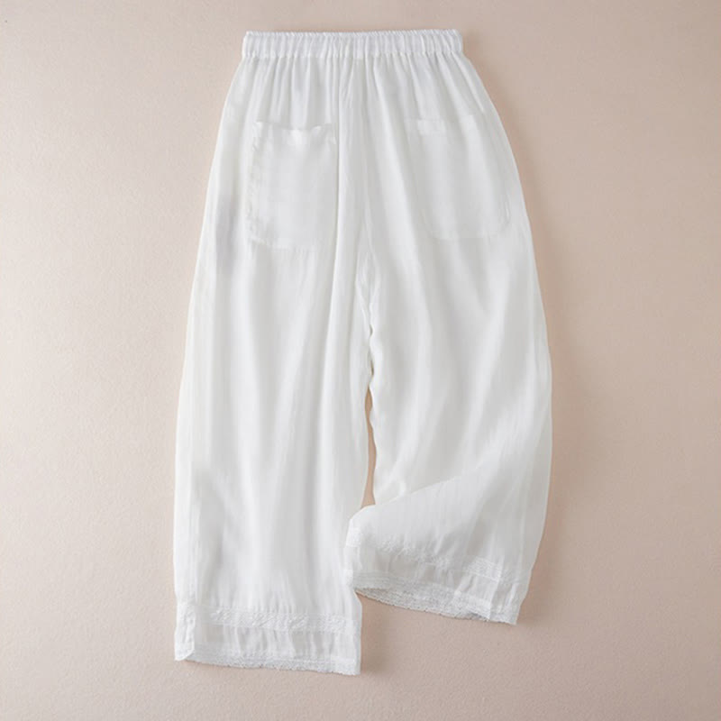 Buddha Stones Pantaloni larghi da donna in cotone con tasche e fodera casual, lunghezza 7-8 - image 10