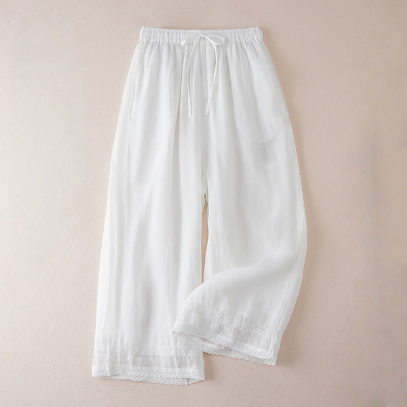 Buddha Stones Pantaloni larghi da donna in cotone con tasche e fodera casual, lunghezza 7-8 - Bianco - US8-10, UK/AU12-14, EU40-42 (2XL) - image 9