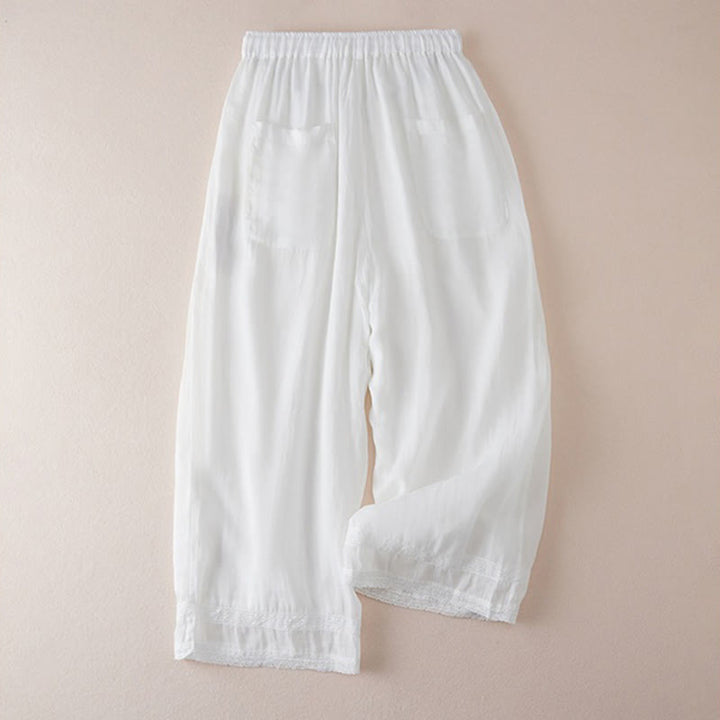 Buddha Stones Pantaloni larghi da donna in cotone con tasche e fodera casual, lunghezza 7-8 - image 10