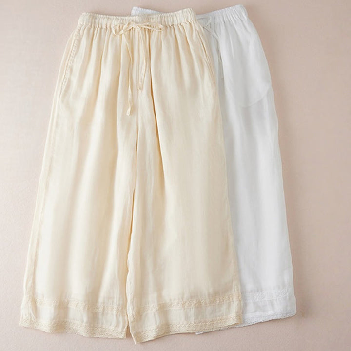 Buddha Stones Pantaloni larghi da donna in cotone con tasche e fodera casual, lunghezza 7-8 - image 15