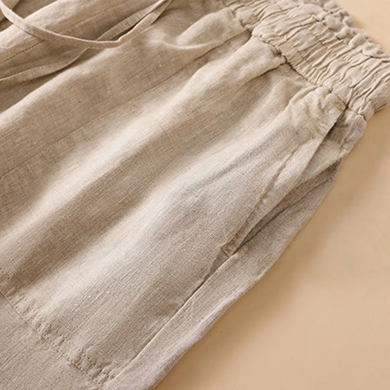 Buddha Stones Pantaloni larghi da donna in cotone con tasche, modello dritto e casual, lunghezza 7-8 - image 4