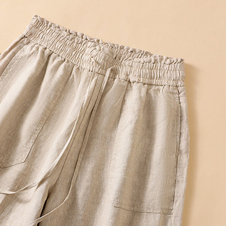 Buddha Stones Pantaloni larghi da donna in cotone con tasche, modello dritto e casual, lunghezza 7-8 - image 5