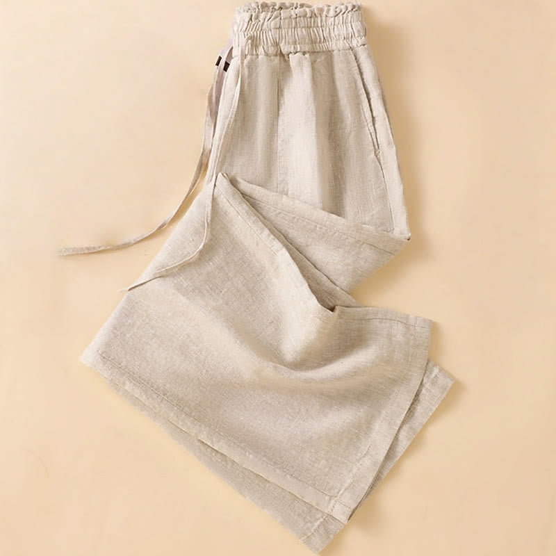 Buddha Stones Pantaloni larghi da donna in cotone con tasche, modello dritto e casual, lunghezza 7-8 - image 2