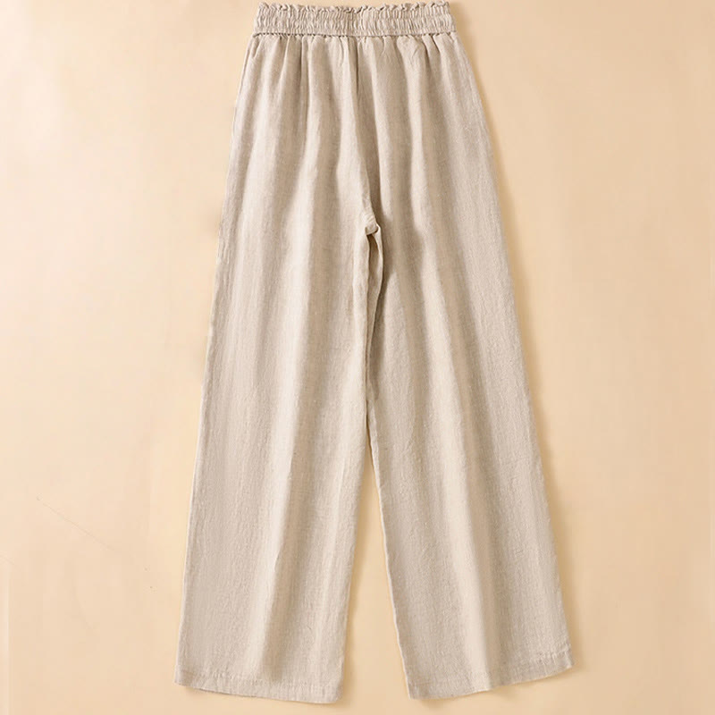 Buddha Stones Pantaloni larghi da donna in cotone con tasche, modello dritto e casual, lunghezza 7-8 - image 1
