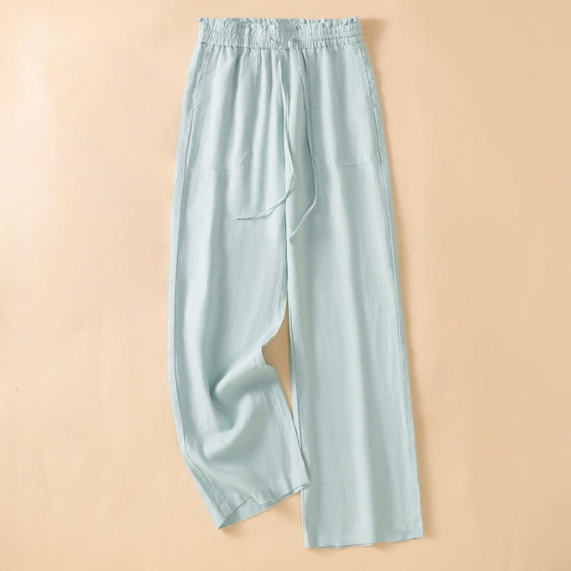 Buddha Stones Pantaloni larghi da donna in cotone con tasche, modello dritto e casual, lunghezza 7-8 - Turchese pallido - US12, UK/AU16, EU44 (2XL) - image 7