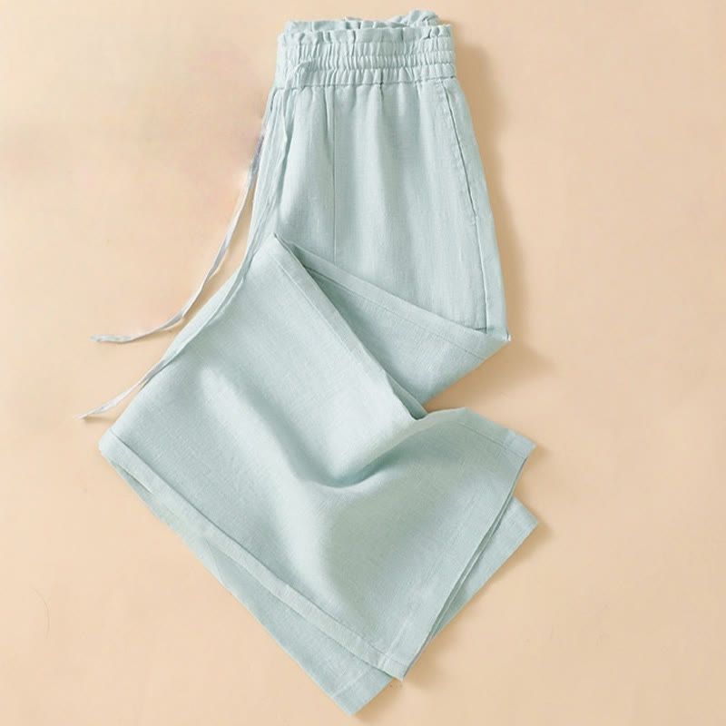 Buddha Stones Pantaloni larghi da donna in cotone con tasche, modello dritto e casual, lunghezza 7-8 - image 9