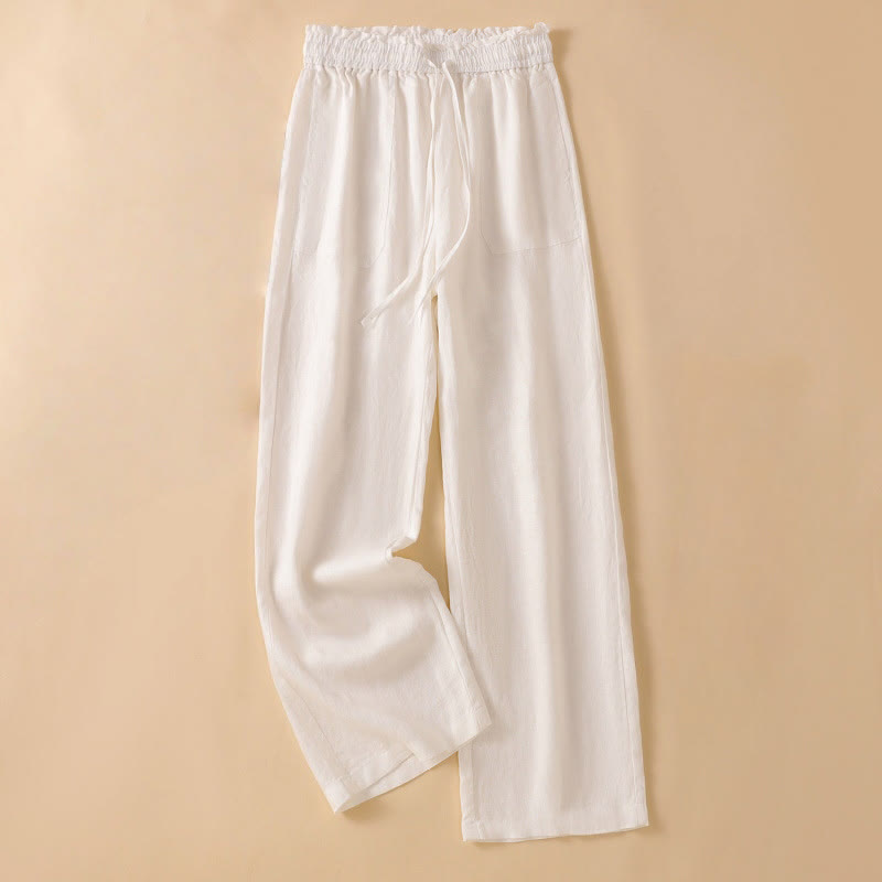 Buddha Stones Pantaloni larghi da donna in cotone con tasche, modello dritto e casual, lunghezza 7-8 - FlorealeBianco - US12, UK/AU16, EU44 (2XL) - image 27