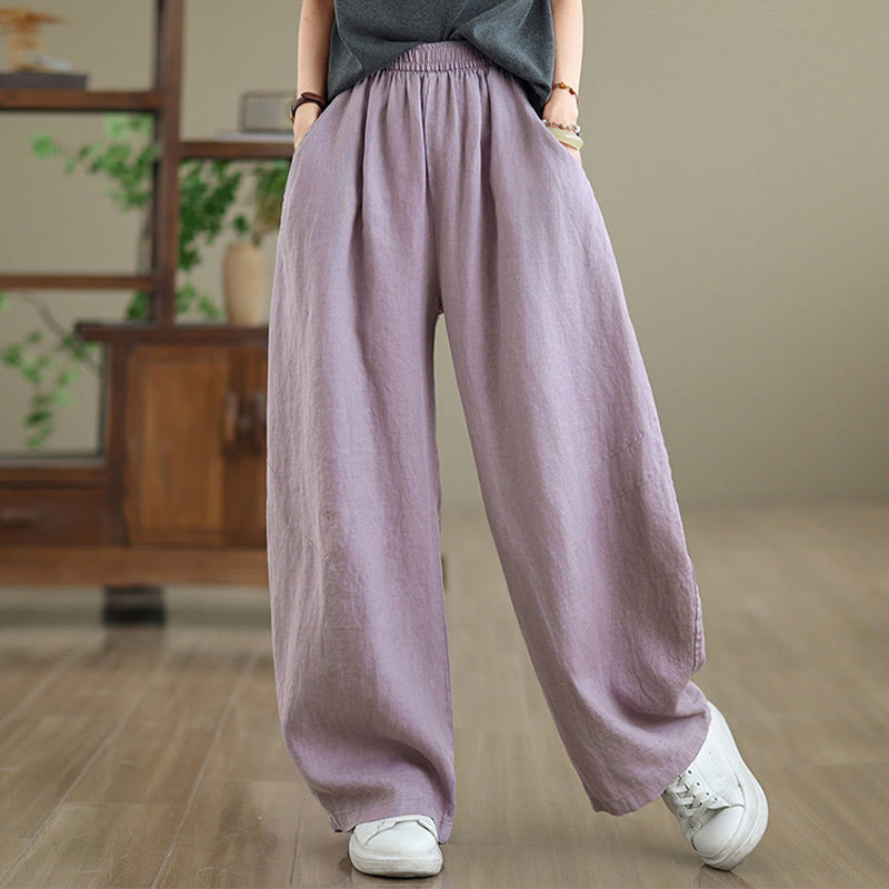 Buddha Stones Pantaloni larghi da donna in cotone casual con tasche - image 5