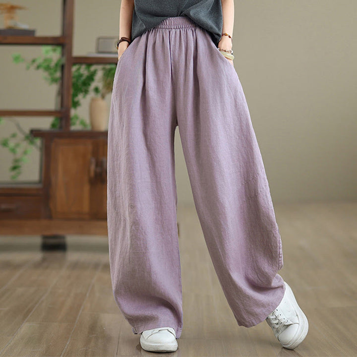 Buddha Stones Pantaloni larghi da donna in cotone casual con tasche - image 5