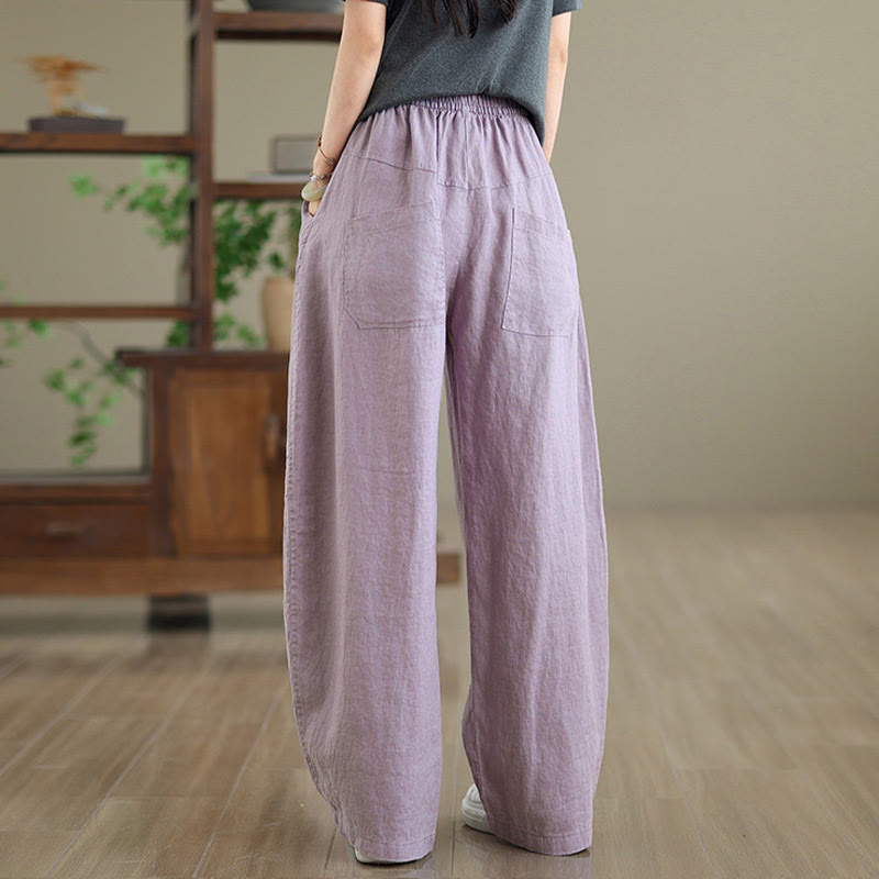 Buddha Stones Pantaloni larghi da donna in cotone casual con tasche - image 3