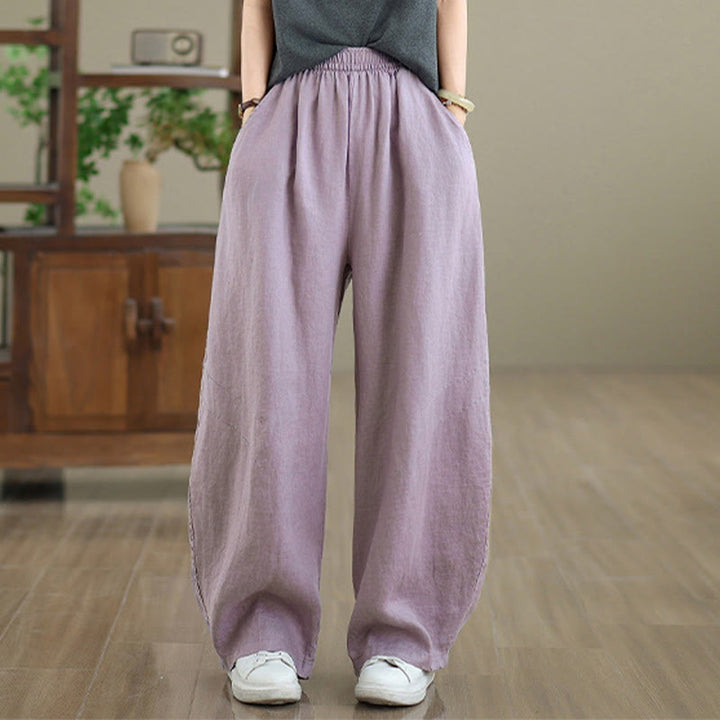 Buddha Stones Pantaloni larghi da donna in cotone casual con tasche - image 1