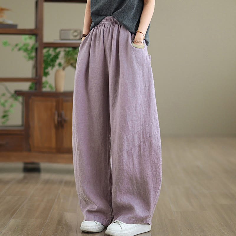 Buddha Stones Pantaloni larghi da donna in cotone casual con tasche - image 4