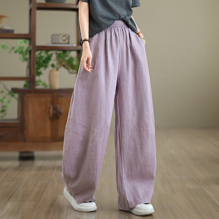 Buddha Stones Pantaloni larghi da donna in cotone casual con tasche - Prugna - US12, UK/AU16, EU44 (3XL) - image 0
