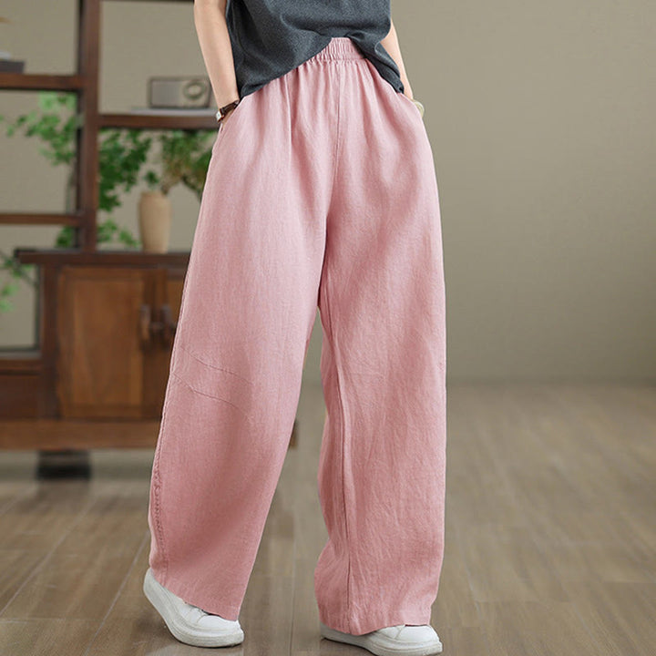 Buddha Stones Pantaloni larghi da donna in cotone casual con tasche - Rosa - US12, UK/AU16, EU44 (3XL) - image 6