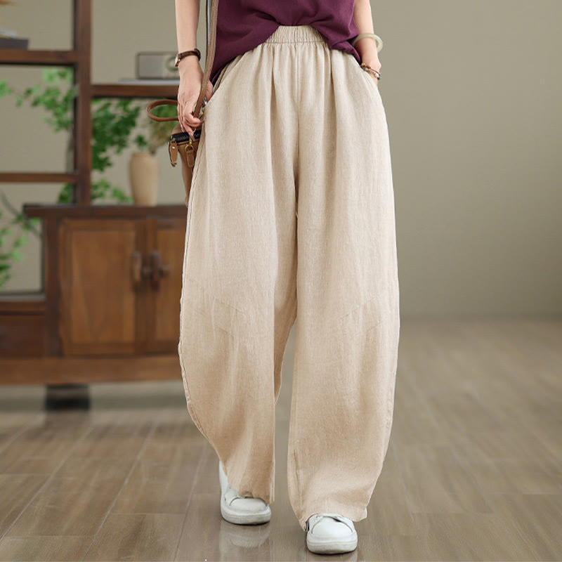 Buddha Stones Pantaloni larghi da donna in cotone casual con tasche - PapayaWhip - US12, UK/AU16, EU44 (3XL) - image 12