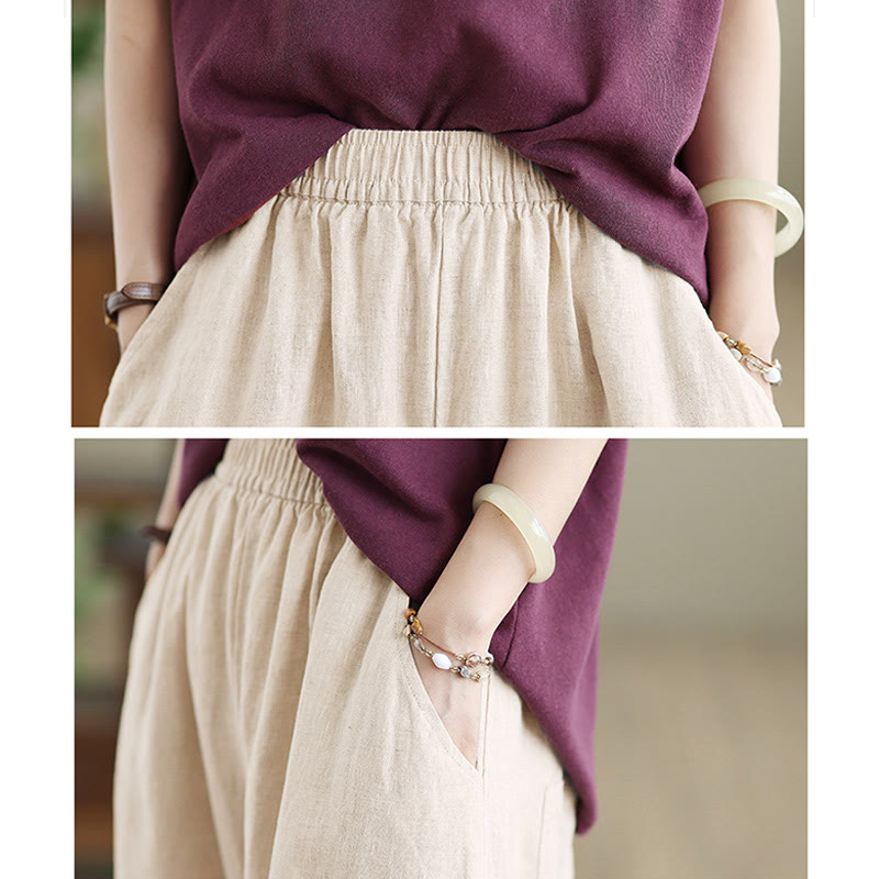 Buddha Stones Pantaloni larghi da donna in cotone casual con tasche - image 17