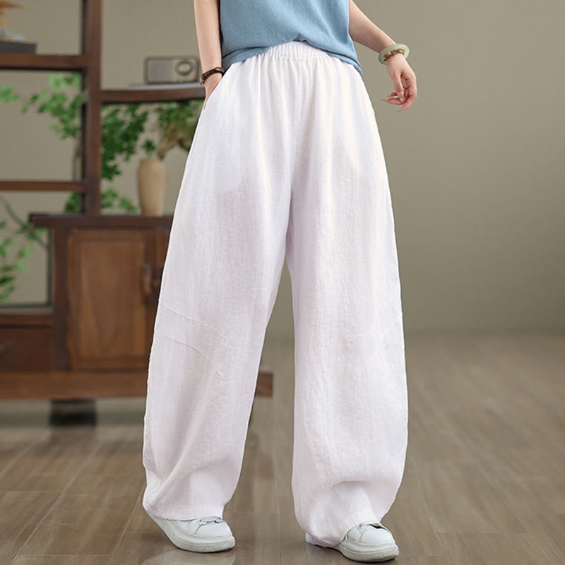 Buddha Stones Pantaloni larghi da donna in cotone casual con tasche - Bianco - US12, UK/AU16, EU44 (3XL) - image 18