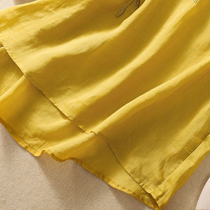 Maglietta da donna in cotone e lino con maniche a mezza manica, motivo Buddha Stones ricamate - image 9