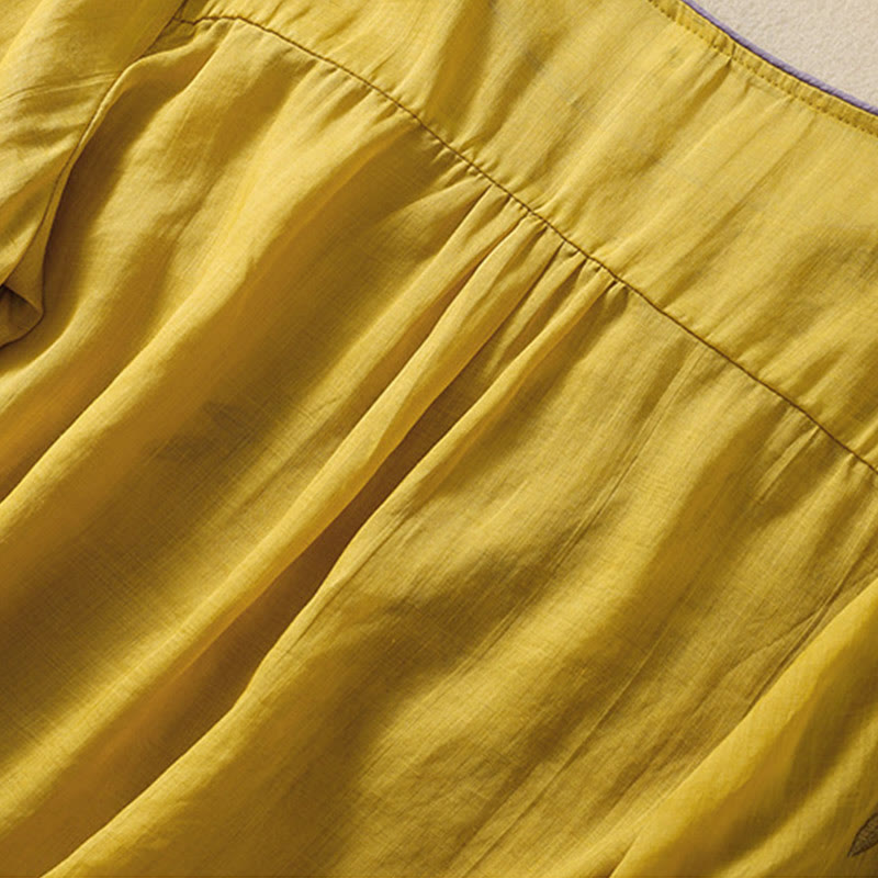 Maglietta da donna in cotone e lino con maniche a mezza manica, motivo Buddha Stones ricamate - image 3